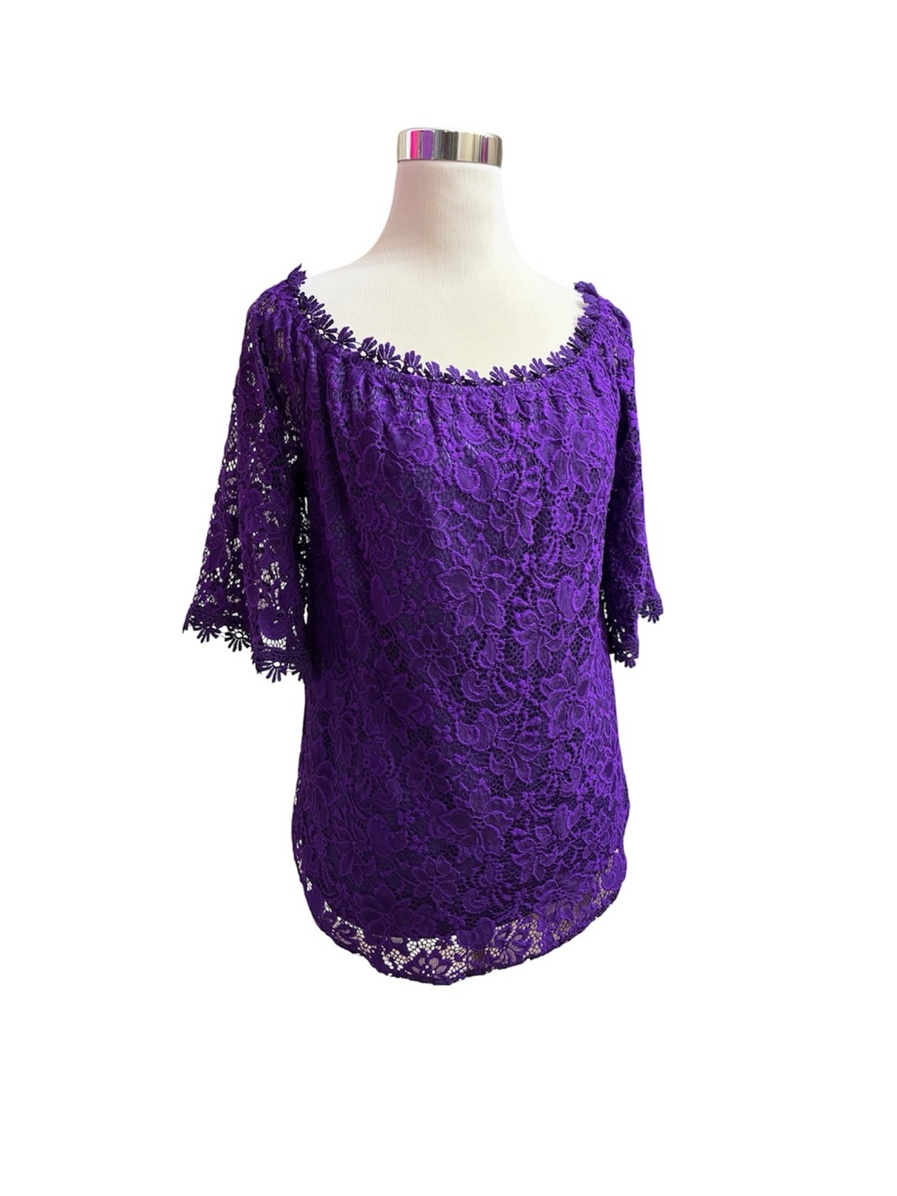 Purple Lace On/Off-Shoulder Women's Top